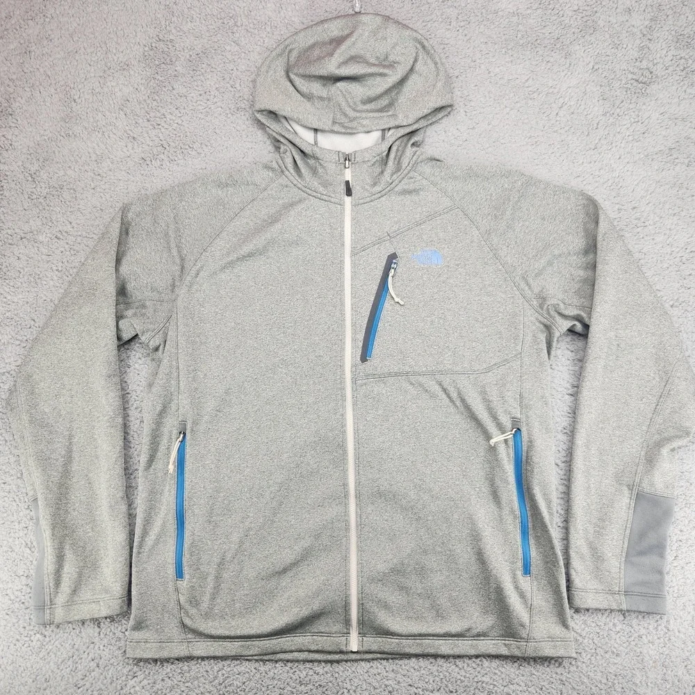 The North Face Fullzip Hooded Jacket Mens Size XL Gray Thumb Slots